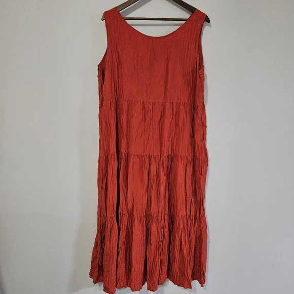 Eileen Fisher Crushed Silk Tiered Dress XL - Picture 3 of 9